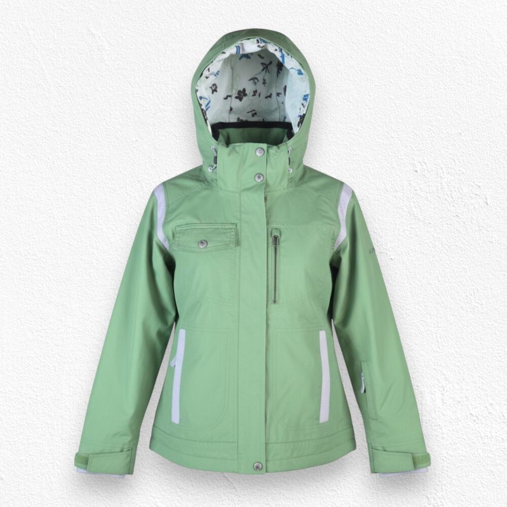 Columbia Titanium Omni-Tech Green Faux Fur Ski Snowboard Jacket Size Medium